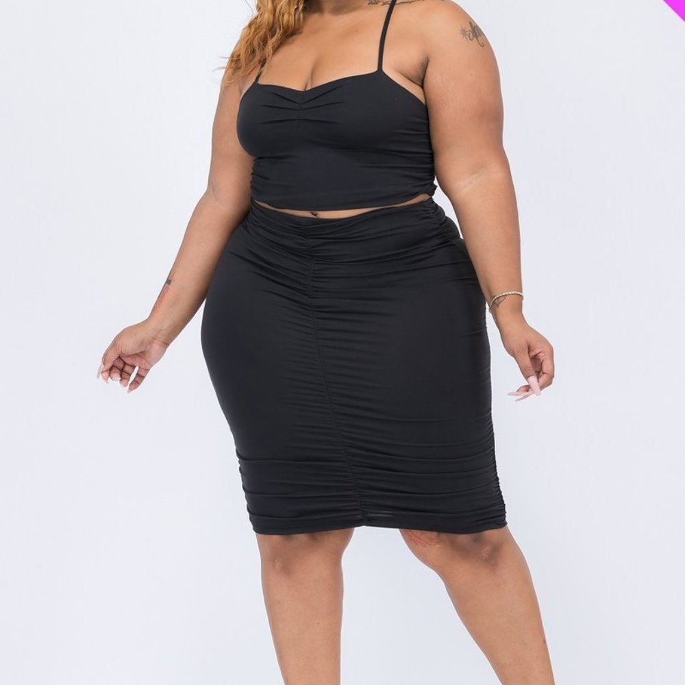 Plus Size Ruched Crop Top and Skirt Set